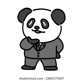 Frontal full body view of a panda businessman.