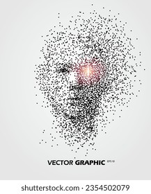 Frontal human face made of particles, vector illustration.