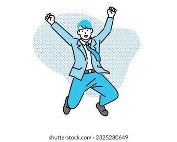 Frontal illustration of a jumping businessman