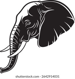 Silhueta frontal de um rosto de elefante em detalhe de close-up, capturando majestade e calma, perfeito para visuais educativos ou com temática animal.