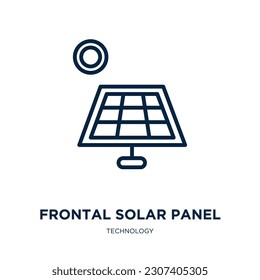 frontales Solarpaneel-Symbol aus der Techniksammlung. Dünne lineare Frontallsolare, Solarenergie, Ökologie-Umrisssymbol einzeln auf weißem Hintergrund. Frontscheibe, Symbol der Linie, Vektor-Frontscheibe, Symbol für Netz und