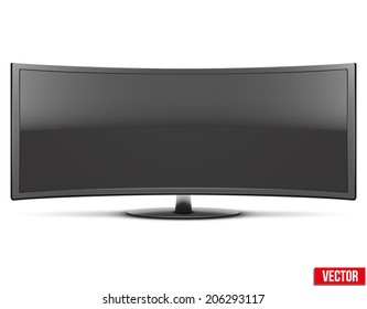 Frontal view of big curved widescreen led or lcd tv monitor. Vector Illustration isolated on white