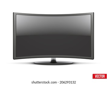 Frontal view of curved widescreen led or lcd tv monitor. Vector Illustration isolated on white background. Curve screen