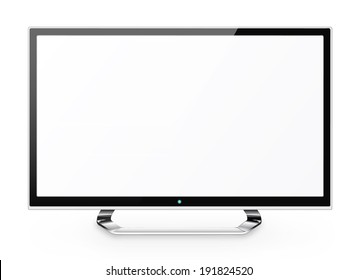 Frontal View Of  Led Or Lcd Internet Tv Monitor Isolated On White Background