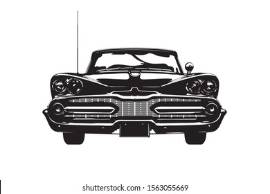 Frontal view of a vintage american car, late 1950s, silhouette vector illustration