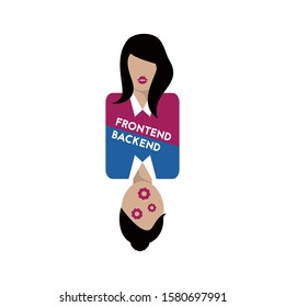 Frontend and backend. Flat icon. Woman programmer. Vector illustration. Software development.