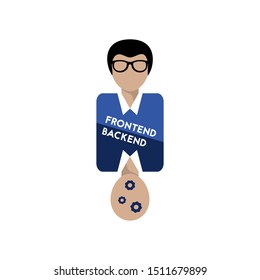 Frontend and backend project. Flat icon programmer. Vector illustration.