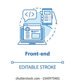 Front-end concept icon. Software development kit idea thin line illustration. Service orchestration. Programming and coding. Responsive website design. Vector isolated outline drawing. Editable stroke