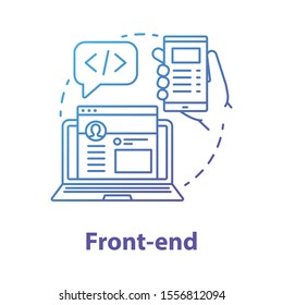 Front-end concept icon. Software development kit idea thin line illustration. Service orchestration. Programming and coding. Responsive website design. Vector isolated outline drawing