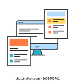 Front-end development color line icon. Practice of converting data to a graphical interface, through the use of HTML, CSS, and JavaScript. UI UX GUI design element. Editable stroke.