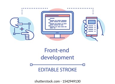 Front-end development concept icon. Software programming idea thin line illustration. Application performance. Developing for website. Vector isolated outline drawing. Editable stroke