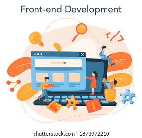 Front-end development concept. Website interface design improvement. Programming and coding. IT profession. Isolated flat vector illustration