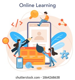 Front-end development online service or platform. Website interface design improvement. Online learning. Isolated flat vector illustration