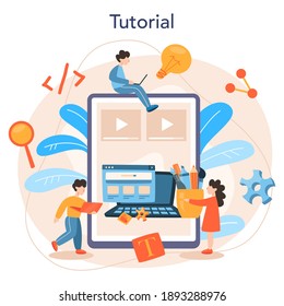 Front-end development online service or platform. Website interface design improvement. Online tutorial. Isolated flat vector illustration