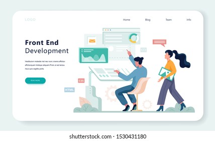 Frontend development web banner concept. Website interface design improvement. Isolated flat vector illustration