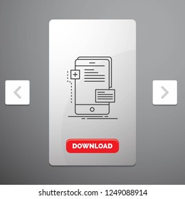 frontend, interface, mobile, phone, developer Line Icon in Carousal Pagination Slider Design and Red Download Button