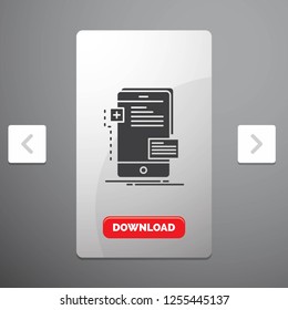 frontend, interface, mobile, phone, developer Glyph Icon in Carousal Pagination Slider Design & Red Download Button