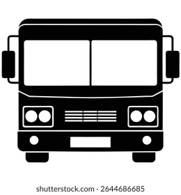 Front-Facing Bus Icon in Black and White – Public Transportation Graphic Symbol