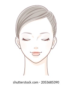 A front-facing face with closed eyes. She is a woman. Vector data that is easy to edit.