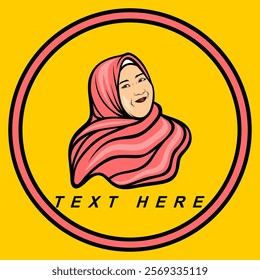 front-facing pink hijab-wearing woman logo vector illustration