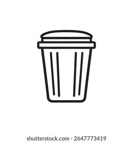O lixo ou recipiente de reciclagem voltado para a frente é renderizado em um contorno preto limpo, criando um ícone minimalista. Vetor simples com fundo transparente.