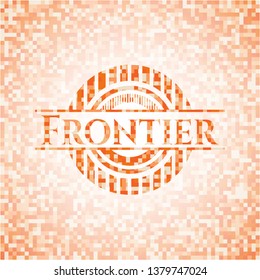 Frontier abstract emblem, orange mosaic background