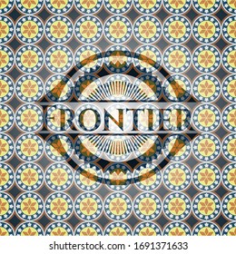Frontier arabic emblem background. Arabesque decoration.