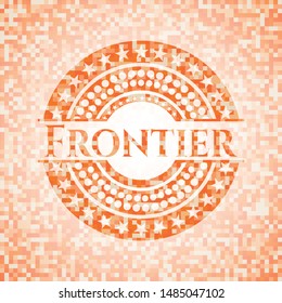 Frontier orange mosaic emblem. Vector Illustration. Detailed.