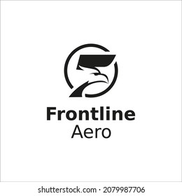 Frontline Aero Logo Design. Letter F. Eagle. sport. animal.