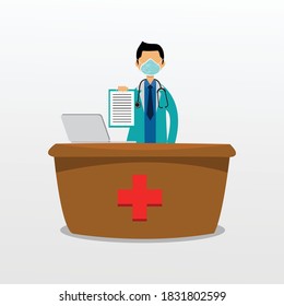 Frontline hero, illustration of a doctor and businessman wearing a mask. Vector