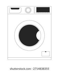 Front-load washing machine 2D line object. Washer household dryer. Modern appliance. Home electronics. Laundry convenience isolated clipart vector ink outline item. Monochrome spot illustration