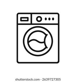 Frontloading washing machine in simple line drawing. Icon symbol illustration