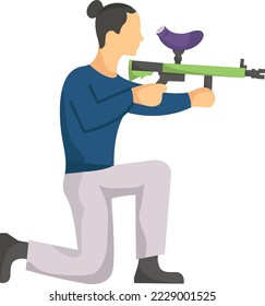 Diseño de iconos de color de vector Frontman, símbolo deportivo de tiro, signo de deportes extremos, imagen de material de tiro y trapeo, jugador usando un marcador de bola de pintura de Spyder Concepto