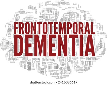 Diseño conceptual de nube de palabras de Demencia Frontotemporal aislado en fondo blanco.
