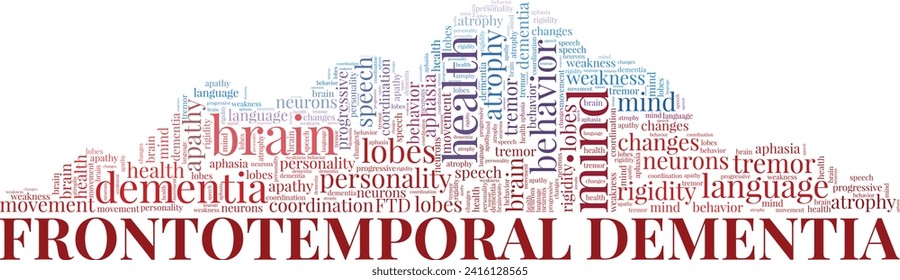 Frontotemporal Dementia Wort Cloud konzeptuelles Design einzeln auf weißem Hintergrund.
