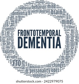 Frontotemporal Dementia Wort Cloud konzeptuelles Design einzeln auf weißem Hintergrund.