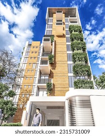 The front-sky view of house, it is a ten stored house, including four unit floor plan.