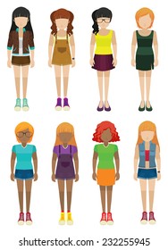 Frontview template of faceless women on a white background