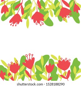 Froral card. Template with fall leaves and flowers. Hand drawn vector illustration.