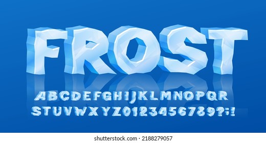 Frost Alphabet Font. 3D Cartoon Ice Letters, Numbers And Symbols. Stock Vector Typescript For Your Typography Design.