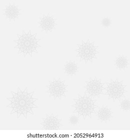 Frost Chaotic Innocent Mystery Wallpaper. Silver Cold New Year Christmas Mandala Background. Monochrome Stars Luxury White Sharp Ornament. Print Grey Snowflakes Ice Winter Sky Background.
