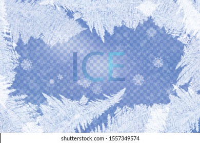 Frost Christmas decoration with snowflake isolated. Hoarfrost transparent vector background. Frost, christmas, winter holiday background element. Vector eps10.. Winter Holidays Storm Background.