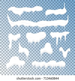 Frost Cold Snow Caps Set Snowy Winter Elements on a Transparent Background for Web. Vector illustration