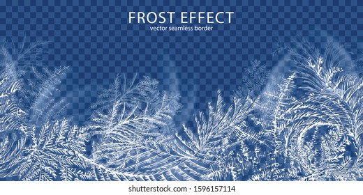 Frost effect transparent background with winter time symbols realistic vector illustration