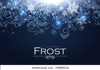 Frost Glass Pattern. Elegant Winter Background With Ice Swirls And Lights. Vector Illustration