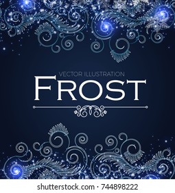Frost Glass Pattern. Elegant Winter Background with Ice Swirls and Lights. Vector illustration