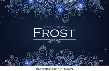 Frost Glass Pattern. Elegant Winter Background with Ice Swirls and Lights. Vector illustration