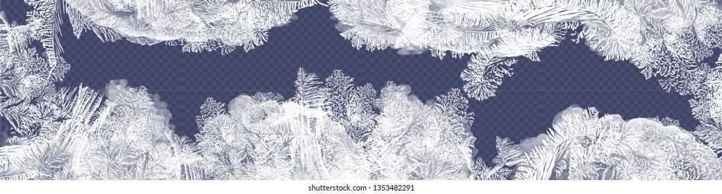 Frost Glass Pattern. Winter Frame On Transparent Background. Vector Christmas Illustration. Vector Transparent Blue Frost Window. Eps8. RGB. Global Colors