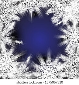 Frost glass pattern. Winter frame on transparent background. Vector christmas illustration. Frozen window ornament. Christmas card