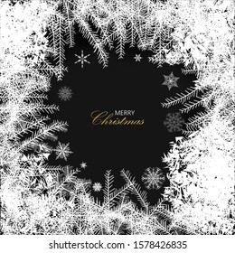 Frost glass pattern. Winter frame on transparent background. Vector christmas illustration. Frozen window ornament. Christmas card